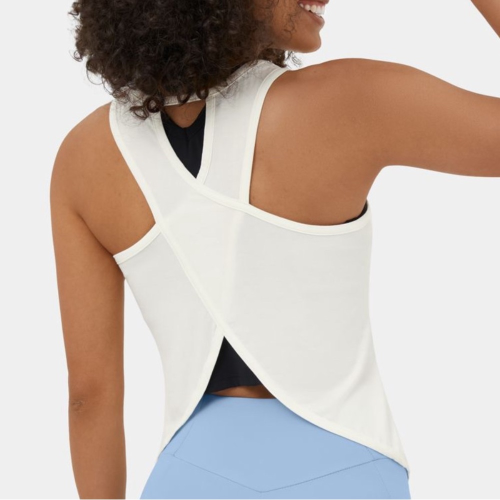 Halara Cut Out Asymmetric Hem Sheer Casual Tank Top White
